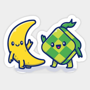 Cute Ketupat With Cute Moon Sticker